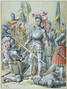 Pavian taistelu: tappion saanut Francois I luovutti vauhtinsa ritari Charles de Lannoylle vuonna 1525 tekijältä Frederic Theodore Lix