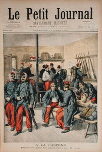 Kasarmissa, valmistautuminen manöövereihin lumessa, kuva Le Petit Journalista, 17. maaliskuuta 1895 tekijältä Frederic Theodore Lix