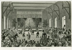 Dietsch-laitoksen joulukuusi. Lixin kaiverrus havainnollistamaan tarinaa A Through Alsacen ja Lorraine, vuonna 1887, Charles Grad, saksalainen edustaja, tour du monde 1888, ohjaaja Edouard Charton (1807-1890), Hachette, Paris. tekijältä Frederic Theodore Lix