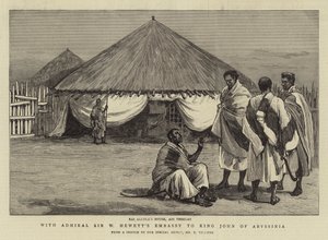 Amiraali Sir W Hewettin Abessinian kuningas Johnin suurlähetystön kanssa tekijältä Frederic Villiers