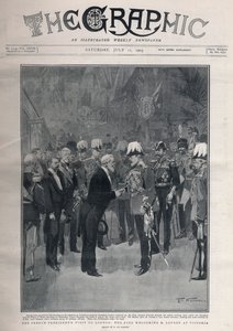 Entente cordiale: Ranskan presidentin Emile Loubetsin vierailu Lontooseen. Kuningas Edward VII toivottaa M. Loubetin tervetulleeksi Victorian asemalle. tekijältä Frederic de Haenen