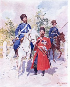 Venäläiset sotilaat n. 1900 (väri litho) tekijältä Frederic de Haenen
