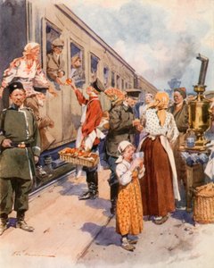 Teemyyjät maaseudun rautatieasemalla tekijältä Frederic de Haenen