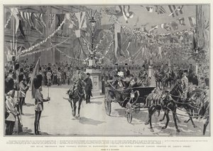 Kuninkaallinen kulkue Victorian asemalta Marlborough Houseen, kun kuninkaan vaunut kulkevat St James