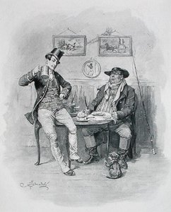 The Two Wellers, Charles Dickensin vuodelta 1837 kirjoittamasta Pickwick Papersista tekijältä Frederick (after) Barnard
