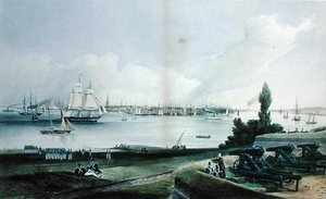 New York kuvernöörin saarelta, kaivertaja Henry Papprill (1846-48) (kaiverrus) (kaiverrus) tekijältä Frederick (after) Catherwood