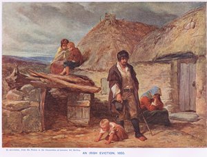 Irish Eviction, kuvitus Cassellin "Englannin kuvitetusta historiasta", julkaistu n. 1910 (värilitho)