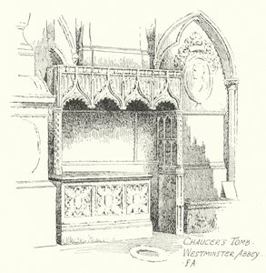 Chaucerin hauta, Westminster Abbey (litografia) tekijältä Frederick Adcock