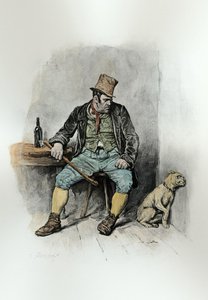 Bill Sykes ja hänen koiransa, Thomas Archerin artikkelista "Charles Dickens: A Gossip about his Life", julkaistu n. 1894 (litho) (myöhempi väritys)