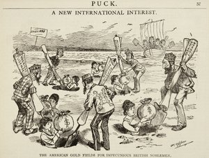 Sarjakuva "The American Gold Fields for Impecunious British Noblemen", 1880