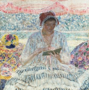 Kesälukeminen (teltan alla) tekijältä Frederick Carl Frieseke
