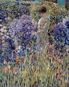 Nainen puutarhassa, noin 1912, maalaus Frederick Carl Frieseke (1874-1939), öljy kankaalle, 81x65 cm