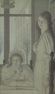 Sisustus - Ilta, 1915 (lyijykynä, pesu ja guassi) tekijältä Frederick Cayley Robinson