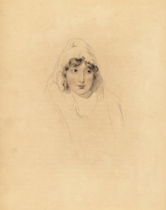 Lady Augusta Lowtherin muotokuva, Fanen kreivitär, Lonsdalen ensimmäisen jaarlin vaimo. Frederick Christian Lewisin käsin sävytetty kaiverrus Sir Thomas Lawrencen kuvituksesta P.G. Patmoren jalokivikaappi, Ackermann, Lontoo tekijältä Frederick Christian Lewis