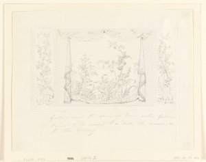 Piirustus, The Royal Pavilion, Brighton, sininen (eteläinen) salonki, seinän koristeluehdotus, n. 1820. tekijältä Frederick Crace