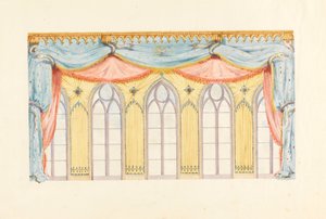 Piirustus, ikkunan koristelu, luultavasti musiikkihuoneen itäseinään, Royal Pavilion, Brighton, 1820. tekijältä Frederick Crace