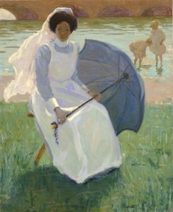 Nainen vihreällä päivänvarjolla, 1908. tekijältä Frederick F. Fursman