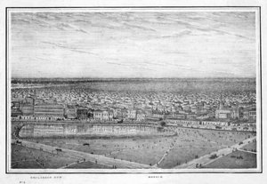 Esplanade Row ja moskeija, panoraama Kalkuttaan, Intia, 1840-luku.