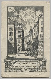 Kirjakilpi: William Truman Aldrich ja Dorthea Davenport Aldrich, Ex Libris kaiverrettu tekijältä Frederick Garrison Hall