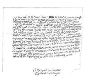 Kirje Lord Monteaglelle, joka johti ruutijuonen löytämiseen, 1605 1865.