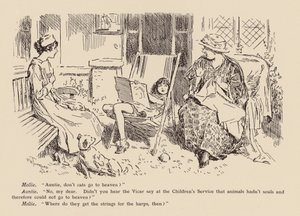 "Täti, eivätkö kissat pääse taivaaseen" (litografia) tekijältä Frederick Henry Townsend