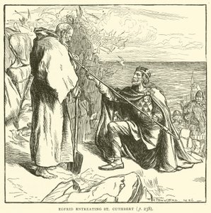 Egfrid rukoilee St Cuthbertia (kaiverrus) tekijältä Frederick Henry Townsend
