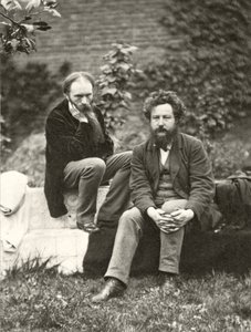 Frederick Hollyerin (1837-1933) muotokuva Sir Edward Burne-Jonesista (1833-98) ja William Morrisista (1834-96) (seepiakuva)