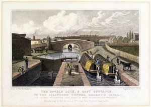 Kaksoislukko ja itäinen sisäänkäynti Islingtonin tunneliin, Regents Canal, 1827