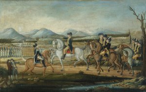 Washington arvioi läntisen armeijan Fort Cumberlandissa, Marylandissa, vuoden 1795 jälkeen.
