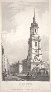 St. Magnus, London Bridge, kaiverrus John Henry Le Keux (1783-1846) tekijältä Frederick Mackenzie