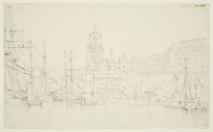 St Mary Redcliffe ja Redcliffe Wharf Prince Street Bridgestä tekijältä Frederick Mackenzie