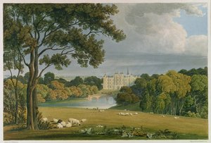 Näkymä Burghley Housesta, Exeterin markiisin istuimesta, kaiverrettu ja julkaissut Robert Havell (1769-1832), 1819 (värikaiverrus)