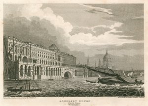 Näkymä Somerset House, The Strand, Lontoo, Thames, Westminster tekijältä Frederick Mackenzie