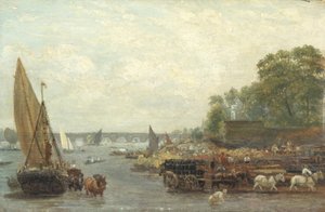 Westminster Bridge, n. 1820-30 (öljy paneelissa) tekijältä Frederick Nash