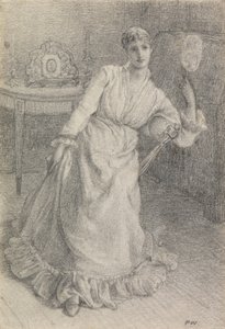 Neiti Maria Ansdell (kynä paperille asetettuna kortille) tekijältä Frederick Walker