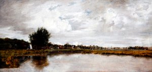 Yare-joki Thorpen kohdalla Norwichin lähellä, noin 1820-21 (öljy kankaalle). tekijältä Frederick Waters Watts