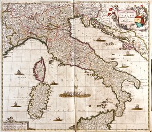 Italian, Korsikan ja Sardinian kartta (etsaus tekijältä Frederick de Wit