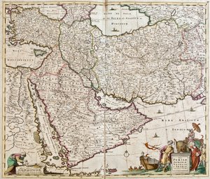 Persian (Iran), Armenian, Anatolian (Turkki) ja Arabian (Arabian niemimaa: Saudi-Arabia, Kuwait, Yhdistyneet arabiemiirikunnat, Oman, Qatar, Jemen, Bahrain) kartta (etsaus)