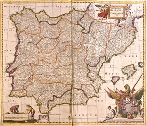 Iberian niemimaan, Espanjan ja Portugalin kartta (etsaus