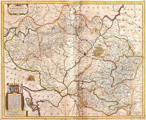 Kartta Aragonian kuningaskunnasta (Espanja) (etsaus tekijältä Frederick de Wit
