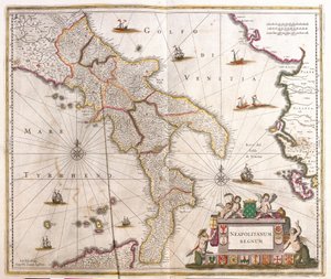 Napolilaisen kuningaskunnan kartta (Italia) (etsaus tekijältä Frederick de Wit