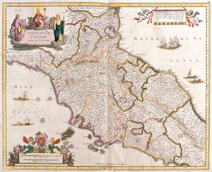Kartta kirkon osavaltioista Toscanassa (Italia) (etsaus tekijältä Frederick de Wit