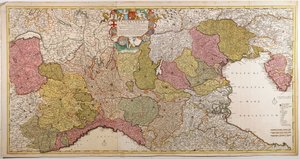 Pohjois-Italia. Kartta Frederik de Wit, Amsterdam, Kuparikaiverrus. 1705 tekijältä Frederick de Wit