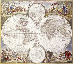 Maailmankartta Atlas Majorista, n. 1705