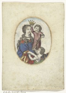 Madonna lapsen ja enkelin kanssa soikeassa tekijältä Frederik Bouttats (de Jonge) (attributed to)