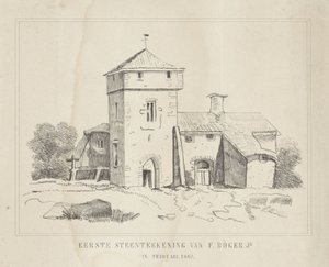 Maanviljelijän kotitila Ensimmäinen kivipiirros F. Börger Jr. (otsikko esineessä) tekijältä Frederik Böger