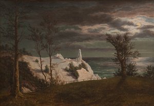 Mønin saaren kallioilla sijaitseva kesäpiikki. Kuunvalo, 1831