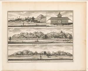 Kolme linnoitusta Ambonilla Hila ja Fortres Amsterdam / Hilan uusi maurilainen temppeli / Fortres Rotterdam Larikella / De Pas Baguwala ja Vesting Middelburg (otsikko esineessä)