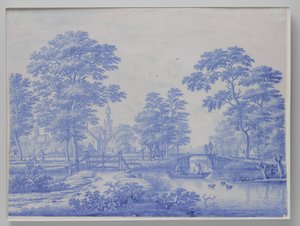 Muistolaatta, josta on näkymät Overschielle Rotterdamin lähellä Lautas kasvot Overschie tekijältä Frederik van Frytom (attributed to)