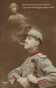 Nuori sotilas haaveilee rakkaudestaan (sävytetty kuva) tekijältä French Photographer